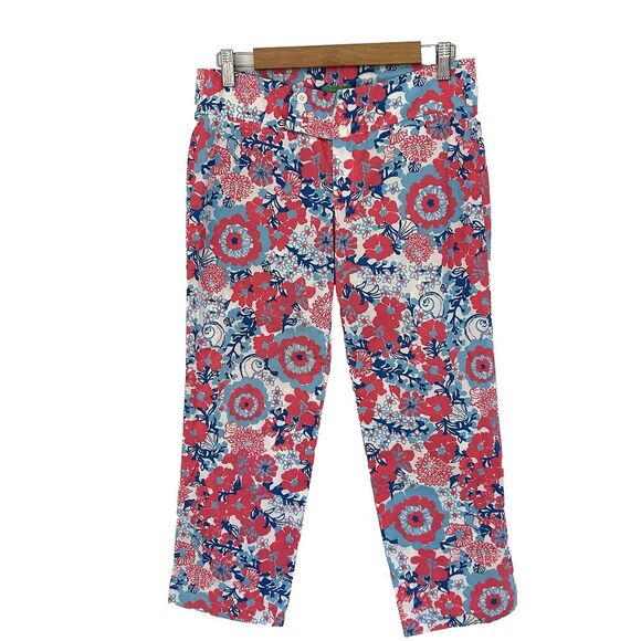 Lilly Pulitzer Bailey Floral Palm Beach Fit Crop Capri Pants Size 4 Shell Yeah - Picture 2 of 10